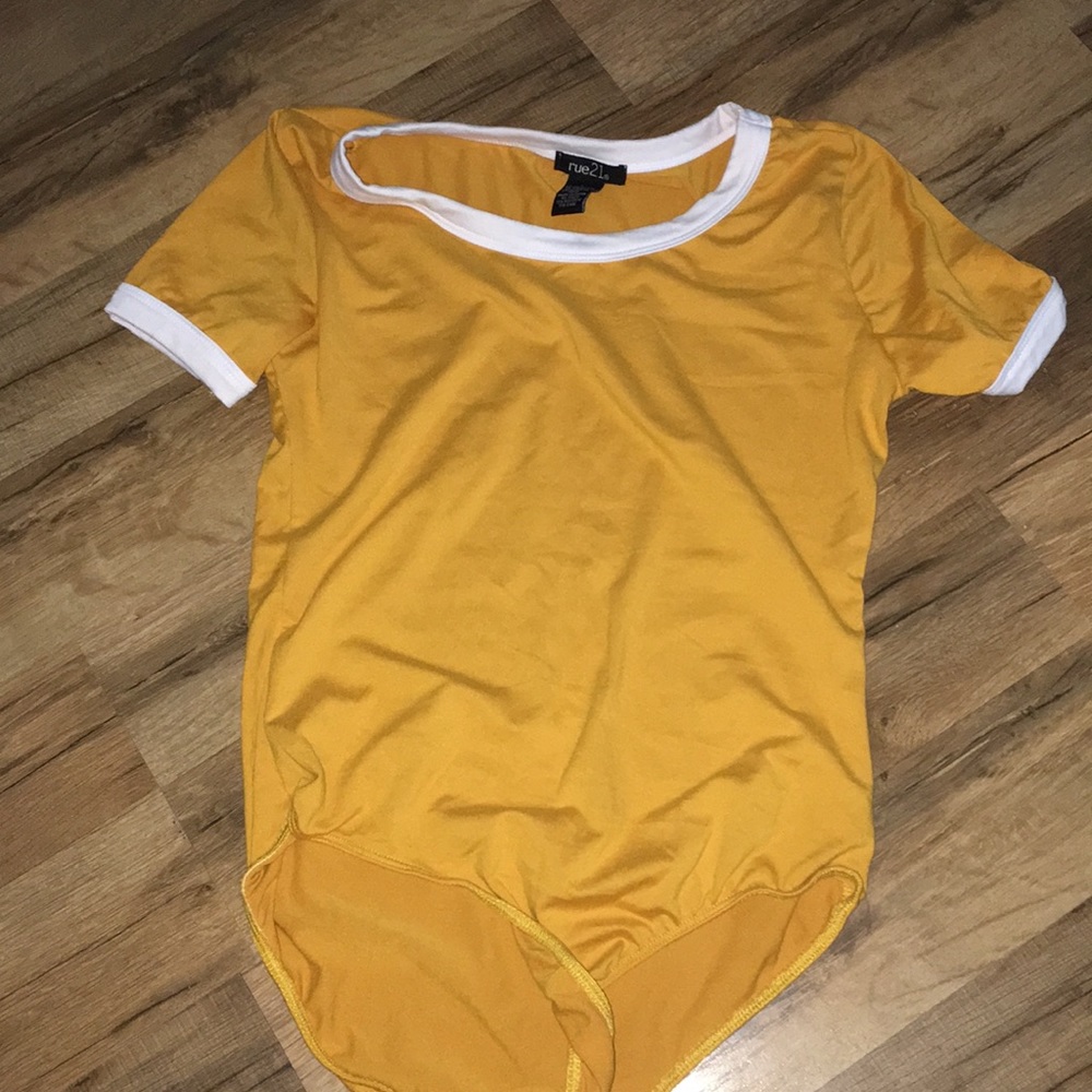 Yellow ringer neck body suit